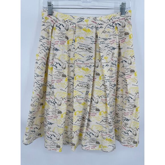 BAND OF OUTSIDERS Boy. Cream Yellow National Parks Map Silk Mini Skirt Size M 2 - Picture 4 of 6